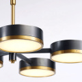 Lámpara colgante de araña LED redonda de 5 luces de diseño moderno en metal dorado y negro